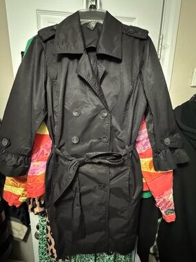 Apostrophe Black Double-Breasted Trench Coat with Tie Belt